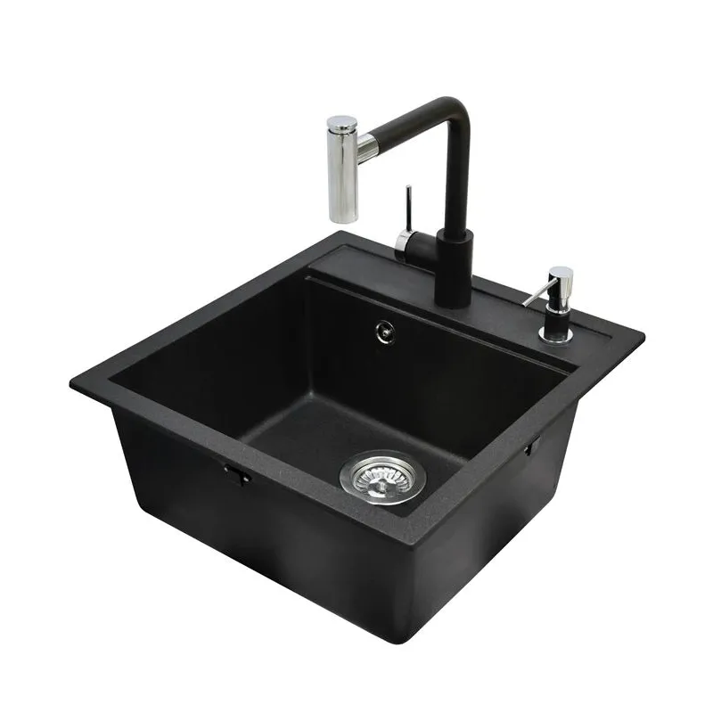 Virtuves izlietne ar virtuves maisītāju Helika Tesa, akmens masa, 51 cm x 49 cm x 20 cm, melna