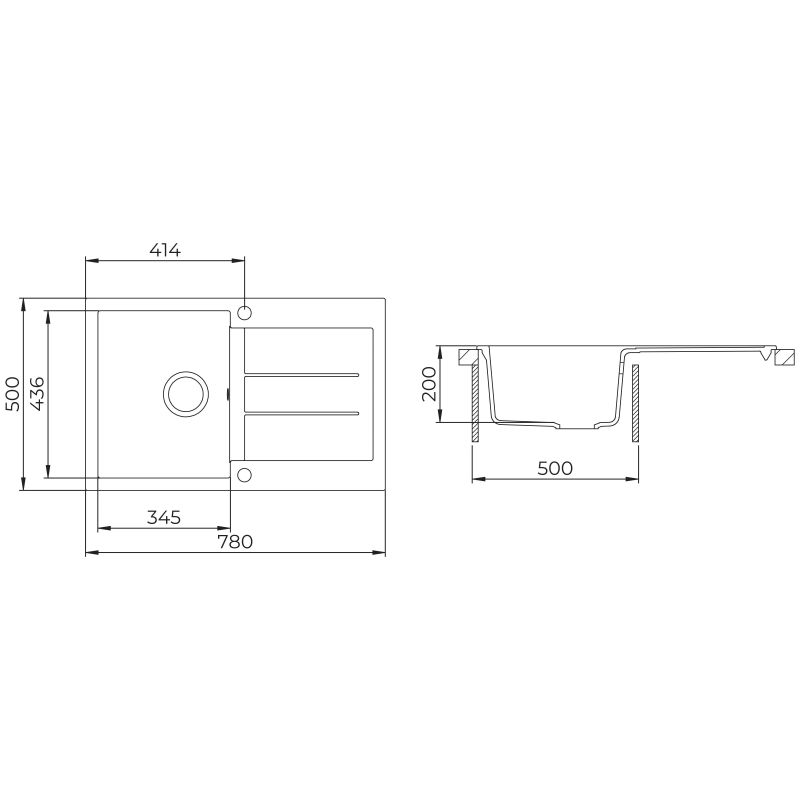 Virtuves izlietne Aquasanita Tesa SQT101-202AW. 78x50x20 cm