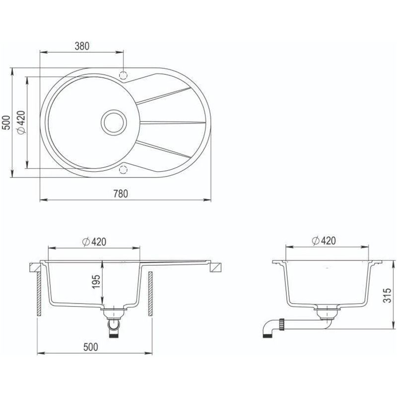 Virtuves izlietne Aquasanita SR101. akmens. 78 cm x 50 cm