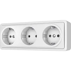Тройная розетка Vilma SL+250, c заземлением, белый