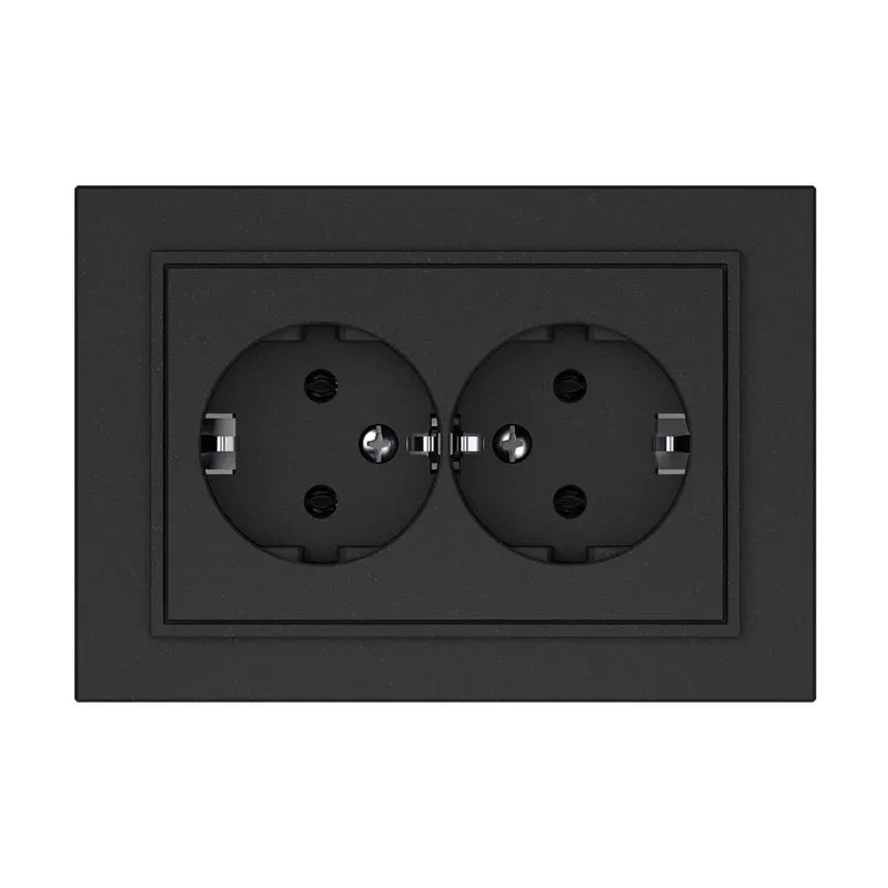 Dubultā kontaktligzda Vilma QR1000, Iezemēta rozete, matēta melna krās.