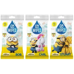 Niisked salvrätikud GOWIPES MINIONS Antibakterinės, 1 kiht, 15 tk