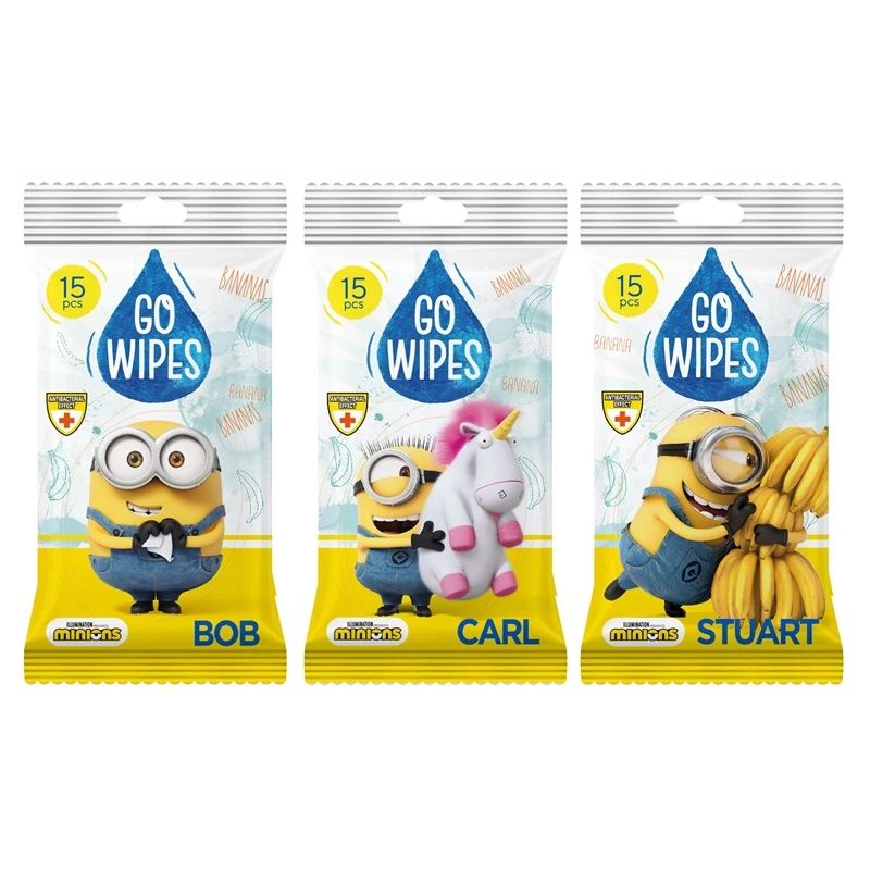Mitrās salvetes Minions GOWIPES. 15 gab.