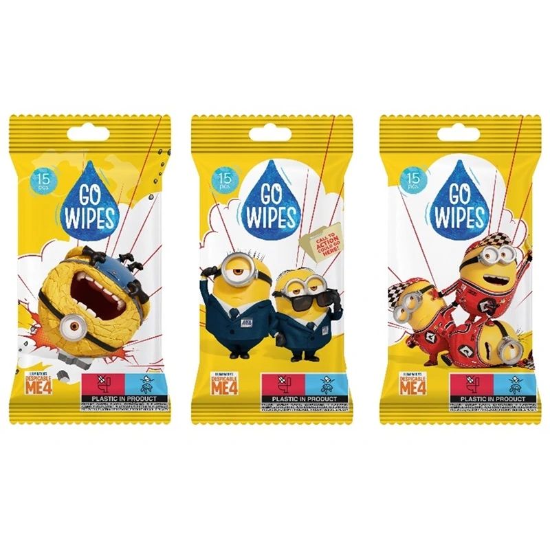 Mitrās salvetes Minions GOWIPES. 15 gab.