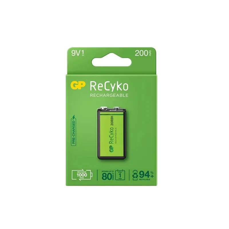 Uzlādējamās baterijas GP GPRHV208R075. 9 V. 200 mAh. 1 gab.