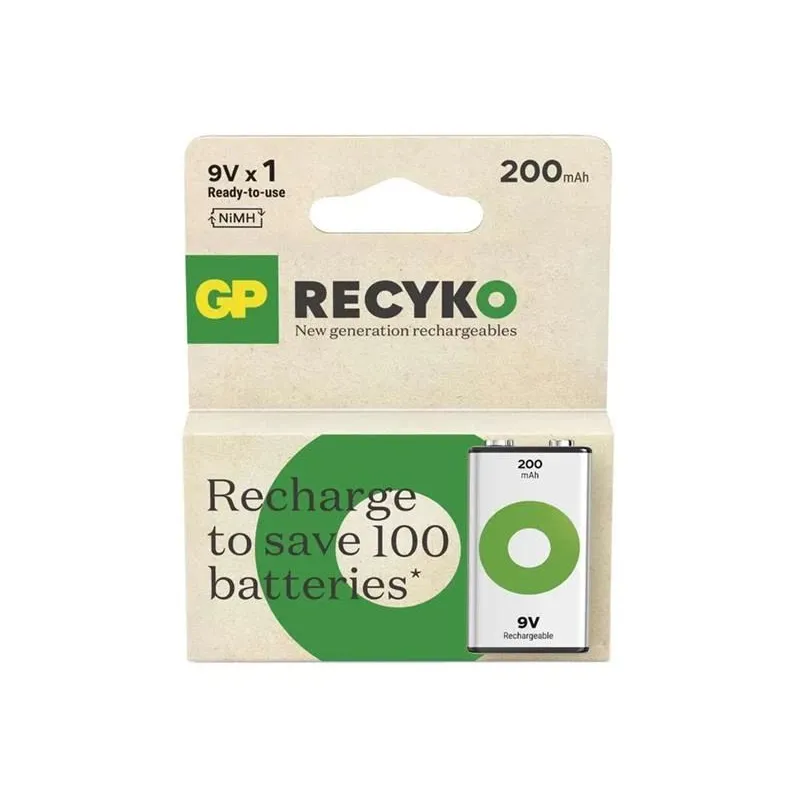 Uzlādējamās baterijas GP GPRHV208R075. 9 V. 200 mAh. 1 gab.