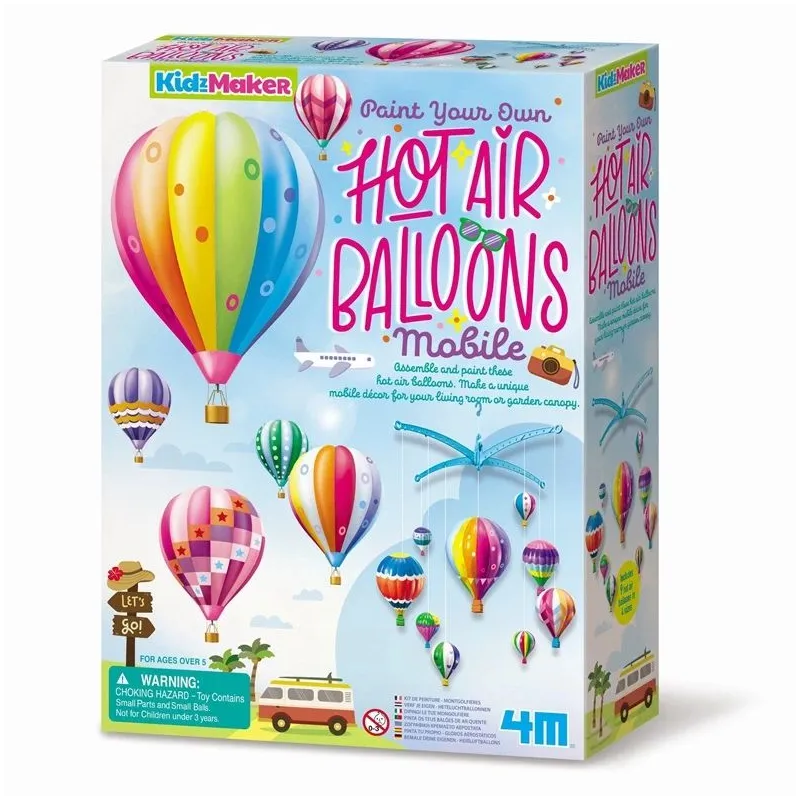 Žaislinis dažymo rinkinys, karuselė 4M KidzMaker Paint Your Own Hot Air Balloons, įvairių spalvų