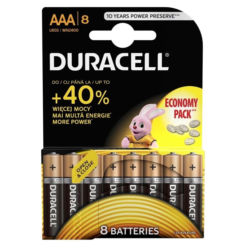Baterijas duracell aaa. lr03. 8 gab.