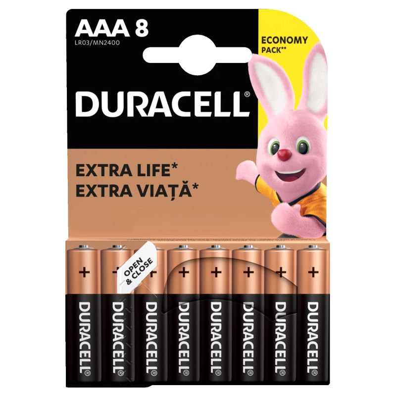 Baterijas duracell aaa. lr03. 8 gab.