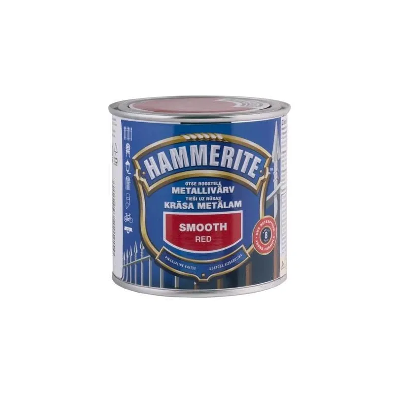 Emaljas krāsa, aizsargā metāla konstrukcijas pret koroziju Hammerite Smooth, spīdīga, 0.25 l, sarkana krās.