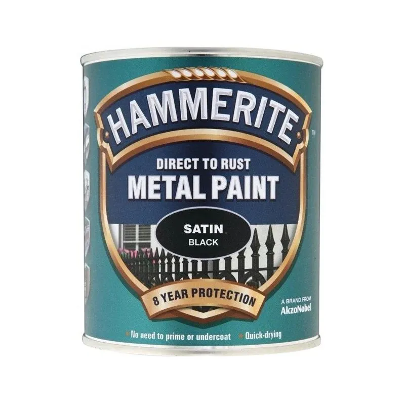 Emaljas krāsa, daudzveidīgs-aizsargā metāla konstrukcijas pret koroziju Hammerite Metal Paint, pus-spīdīgs, 0.75 l, melna