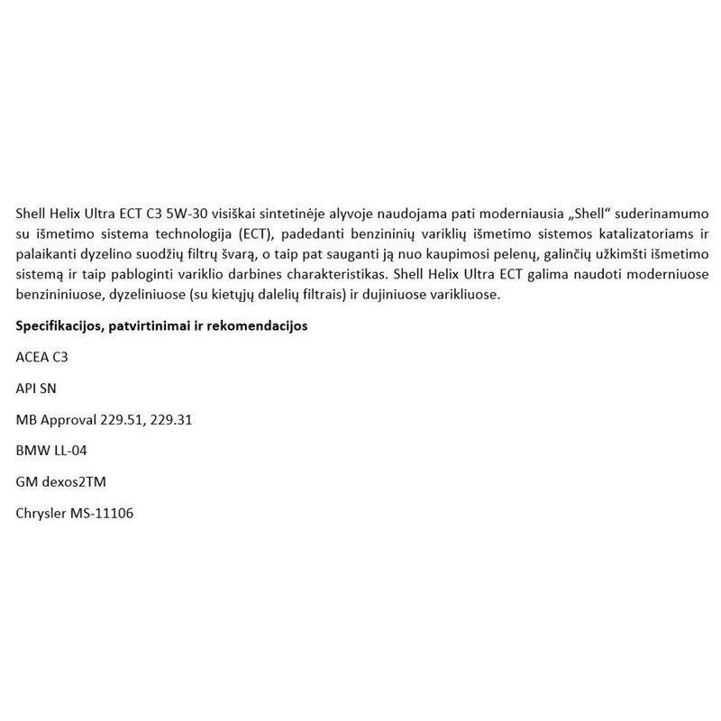 MOTOREĻĻA SHELL HEL Ultra ECTC3 5W-30 1L