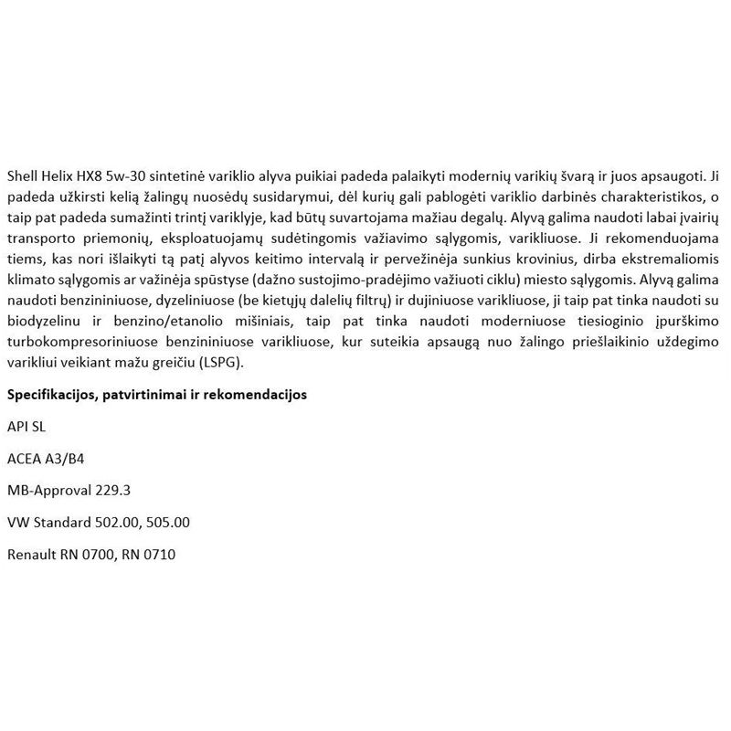 Automobilio variklio tepalas Shell Helix HX8. 5W-30. 1 l