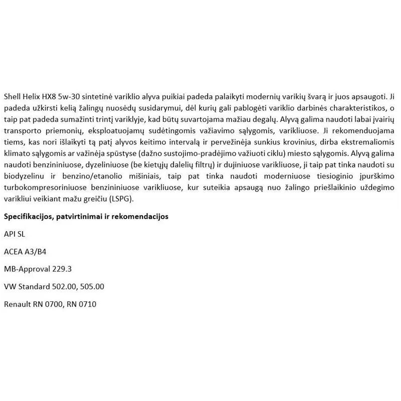 Auto dzinēja eļļa Shell Helix HX8 5W - 30, sintētiskais, 1 l