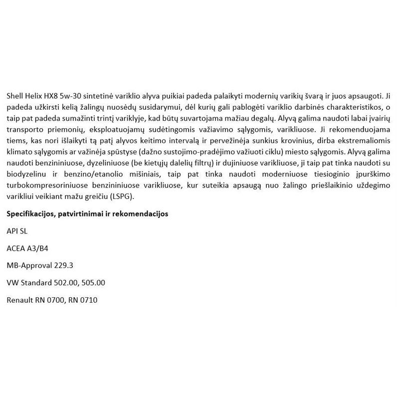 Automobilio variklio tepalas Shell Helix HX8. 5W-30. 4 l