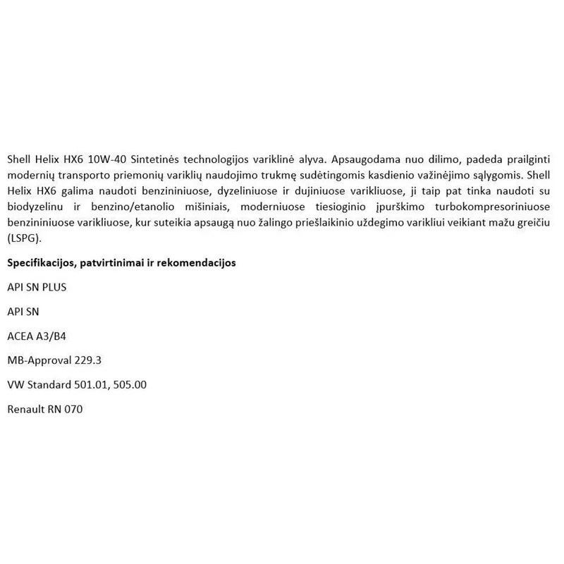 Motoreļļa shell helix hx6 10w-40 1l
