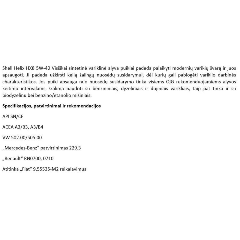 Motoreļļa shell helix hx8 5w-40 1l