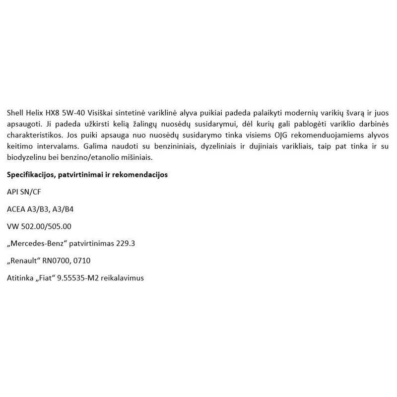 Motoreļļa shell helix hx8 5w-40 4l