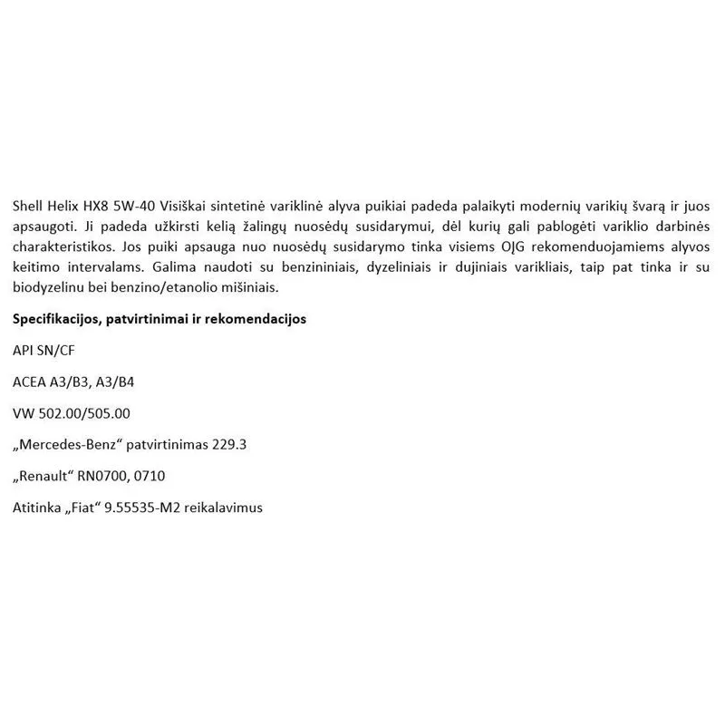 Eļļa Shell Helix HX8 5W - 40, sintētiskais, 4 l