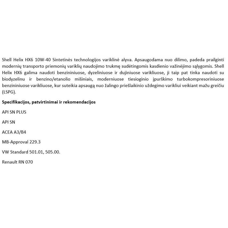 Motoreļļa shell helix hx6 10w-40 5l
