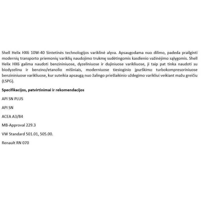 Eļļa Shell Helix HX6 10W - 40, daļēji sintētiska, 5 l