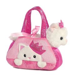 AURORA Fancy Pals Plīša kaķu princese rozā somā, 20 cm