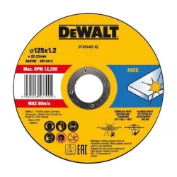 Nerūsējošā tērauda griešanas disks DeWalt 125 x 1.2 mm