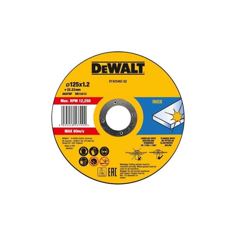Nerūsējošā tērauda griešanas disks DeWalt 125 x 1.2 mm