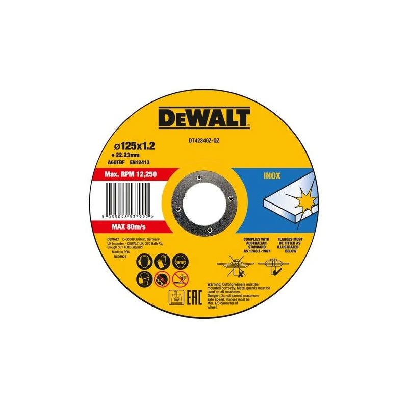 Nerūsējošā tērauda griešanas disks DeWalt 125 x 1.2 mm