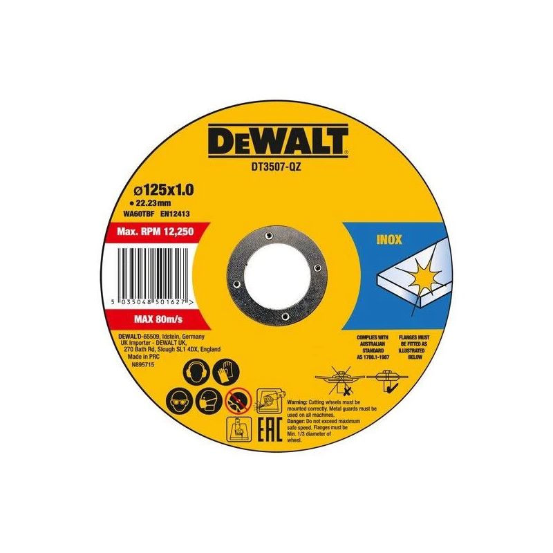 Griešanas diski Dewalt DT3507-QZ. 125x1x22.23mm. 10 gab.