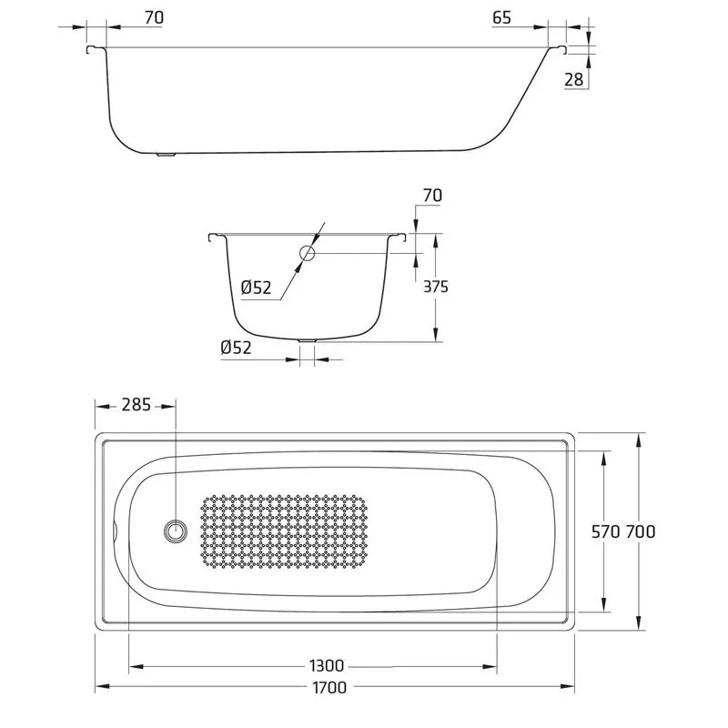 Vanna Europa BLB. 170x70 cm. bez kājām