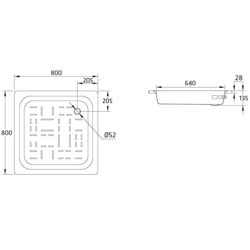 Dušo kabinos padėklas BLB CF80. kvadratinis. 80 x 80 x 14 cm