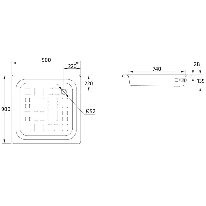 Dušas kabīnes pamatne BLB. 90x90x140 cm. kvadrātveida