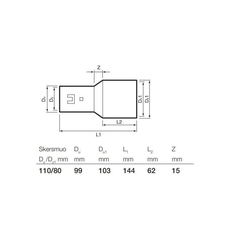 Savienojums drenāžas caurulēm Wavin, 80x110 mm