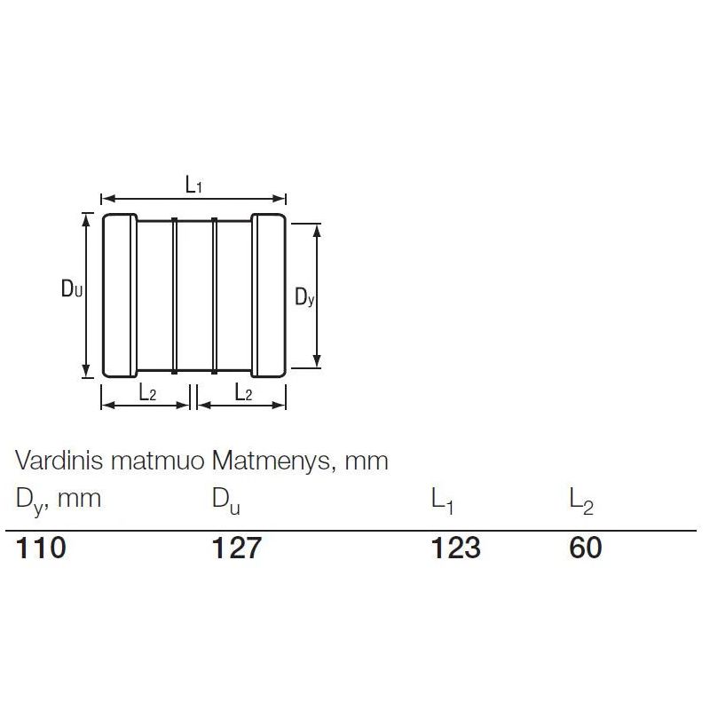 Wavin āra kanalizācijas dubultā mufa. DIA 110 mm