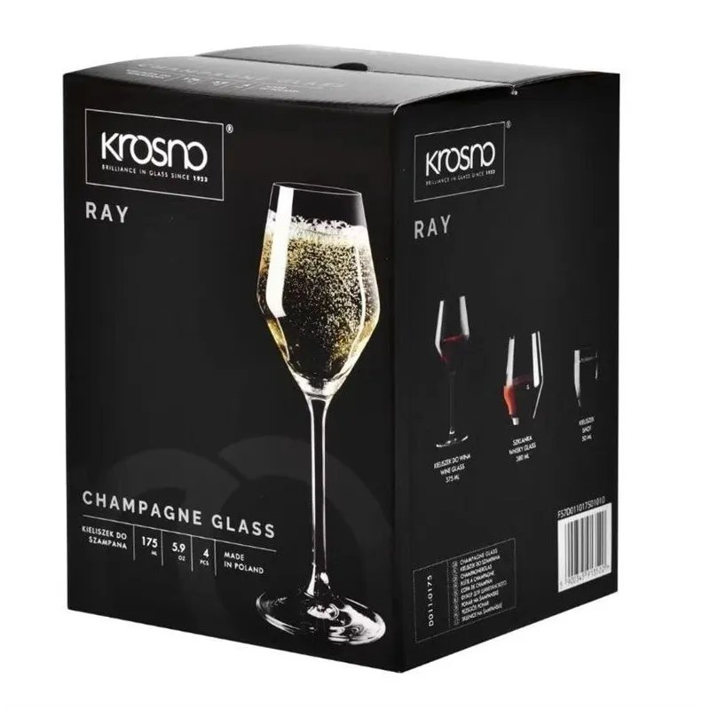 Šampanieša glāžu komplekts Krosno RAY, stikls, 0.220 l, 4 gab.