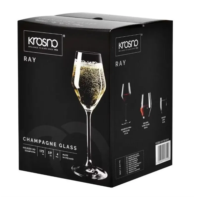 Šampano taurių komplektas Krosno RAY, stiklas, 0.220 l, 4 vnt.