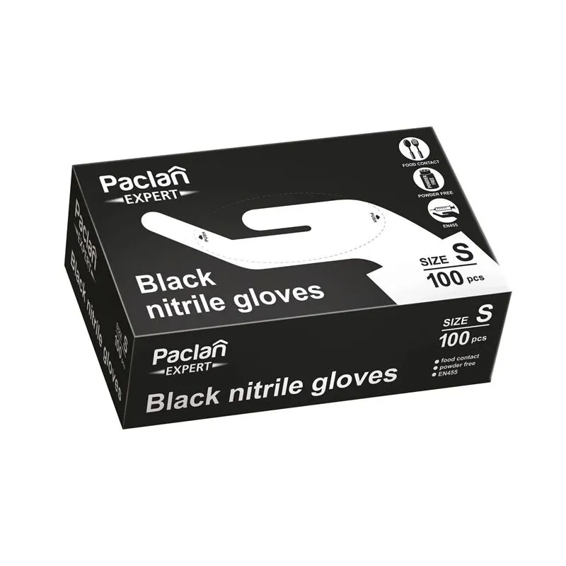 Cimdi vienreizēji Paclan, melna krās., S, 100 gab.