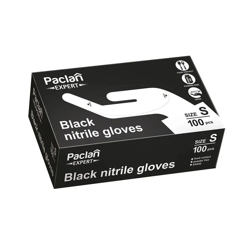 Cimdi vienreizēji Paclan, melna krās., S, 100 gab.