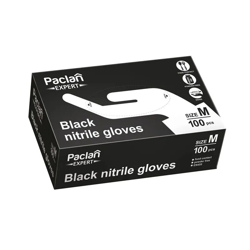 Cimdi vienreizēji Paclan, melna krās., M, 100 gab.