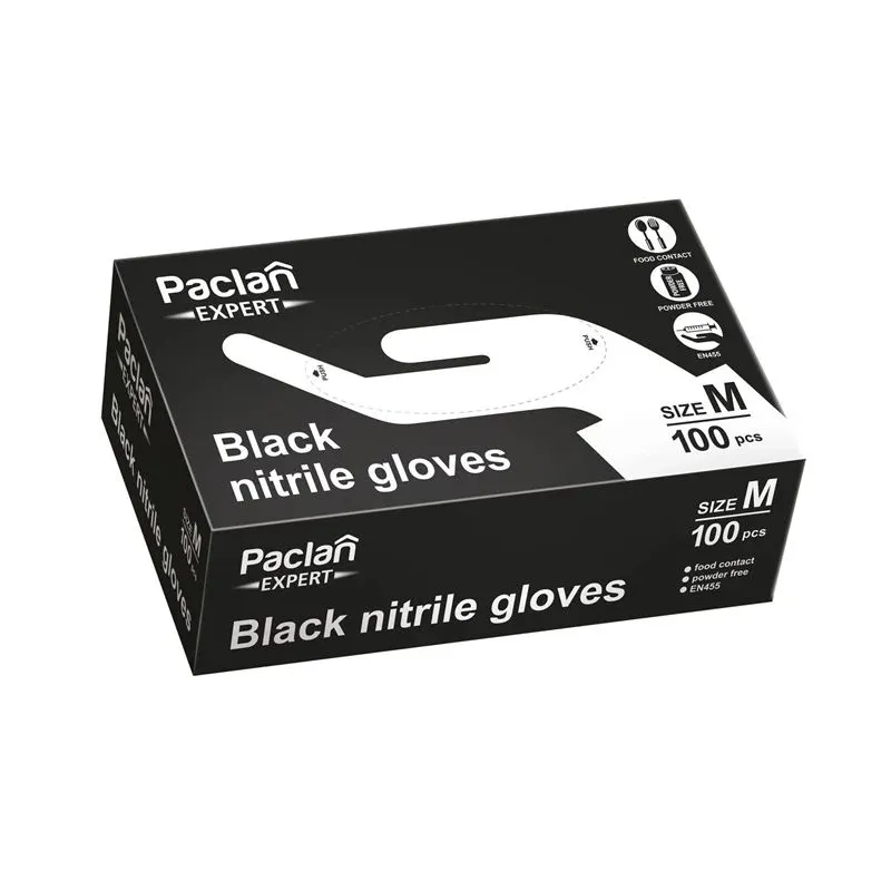 Cimdi vienreizēji Paclan, melna krās., M, 100 gab.