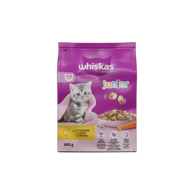 Sausā kaķu barība Whiskas Junior, vistas gaļa, 0.8 kg