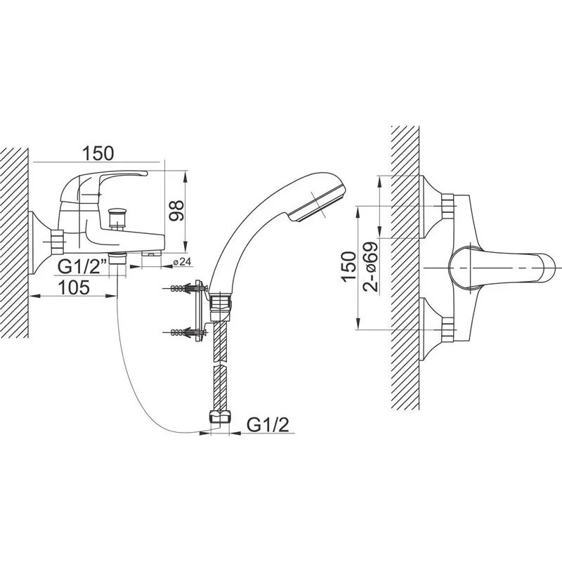 Vannas maisītājs ar dušas komplektu Ferro Elba BEL11, hroma krās.