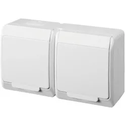 Pistikupesa 2-ne Elektro-Plast Hermes 0325-02, maandusega, IP44, valge v.