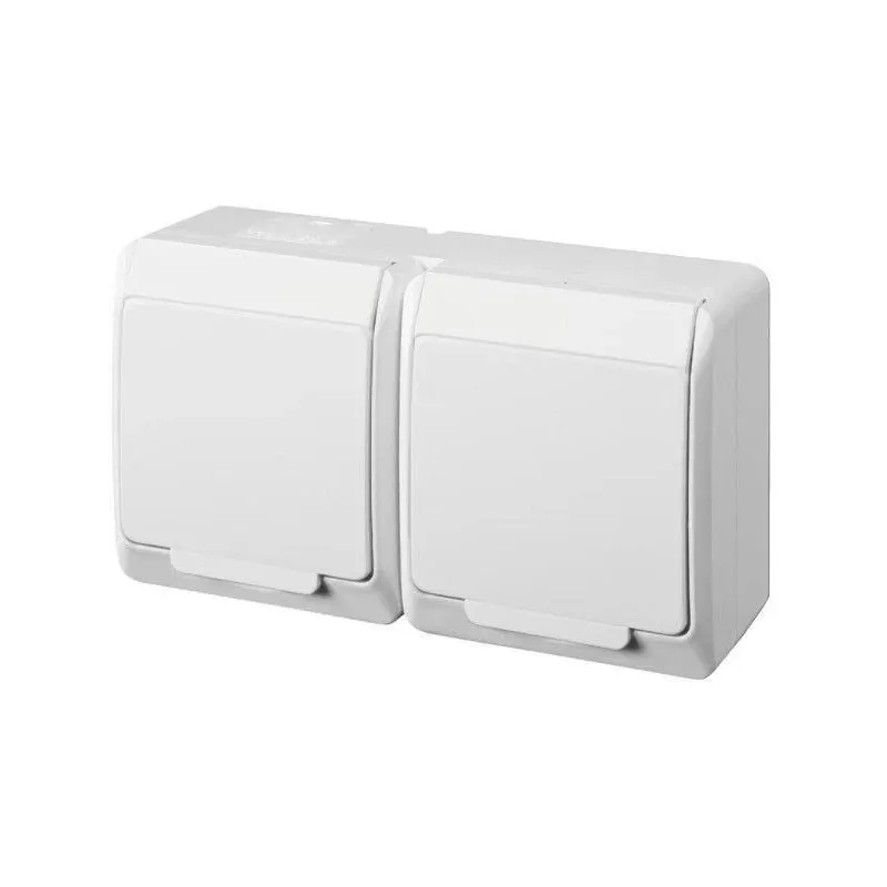 Dubultā kontaktligzda Elektro-Plast Hermes 0325-02, Iezemēta rozete, IP44, balta