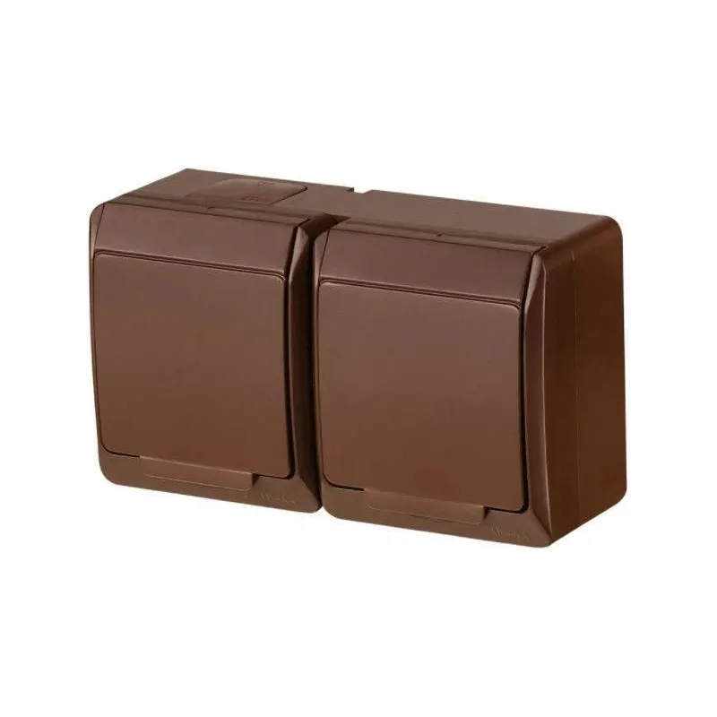 Dubultā kontaktligzda Elektro-Plast Hermes 0325-06, Iezemēta rozete, IP44, brūna