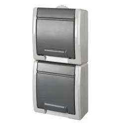 Dvivietis kištukinis lizdas Elektro-Plast Aquant 1254-10, su įžeminimu, IP55, antracito sp.-pilka sp.