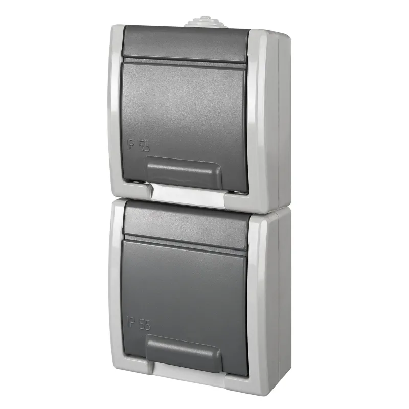 Dubultā kontaktligzda Elektro-Plast Aquant 1254-10, Iezemēta rozete, IP55, antracīta-pelēka