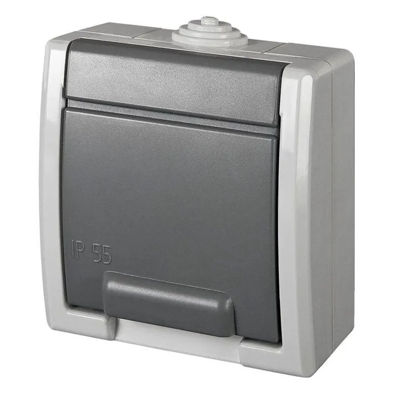 Kontaktligzda Elektro-Plast Aquant 1244-10, Iezemēta rozete, IP55, pelēka