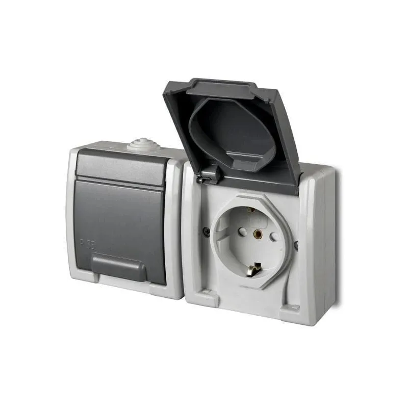 Dubultā kontaktligzda Elektro-Plast Aquant 1245-10, Iezemēta rozete, IP55, antracīta-pelēka